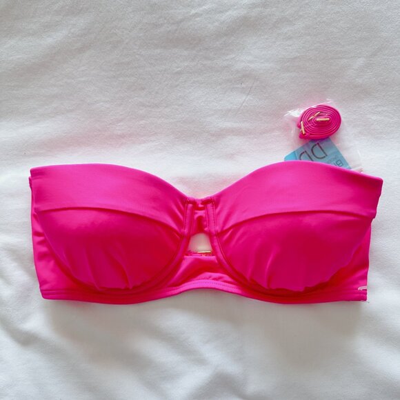 SunDazed NWT hot pink bikini top DD Strapless bandeau swimsuit women's - Picture 3 of 10
